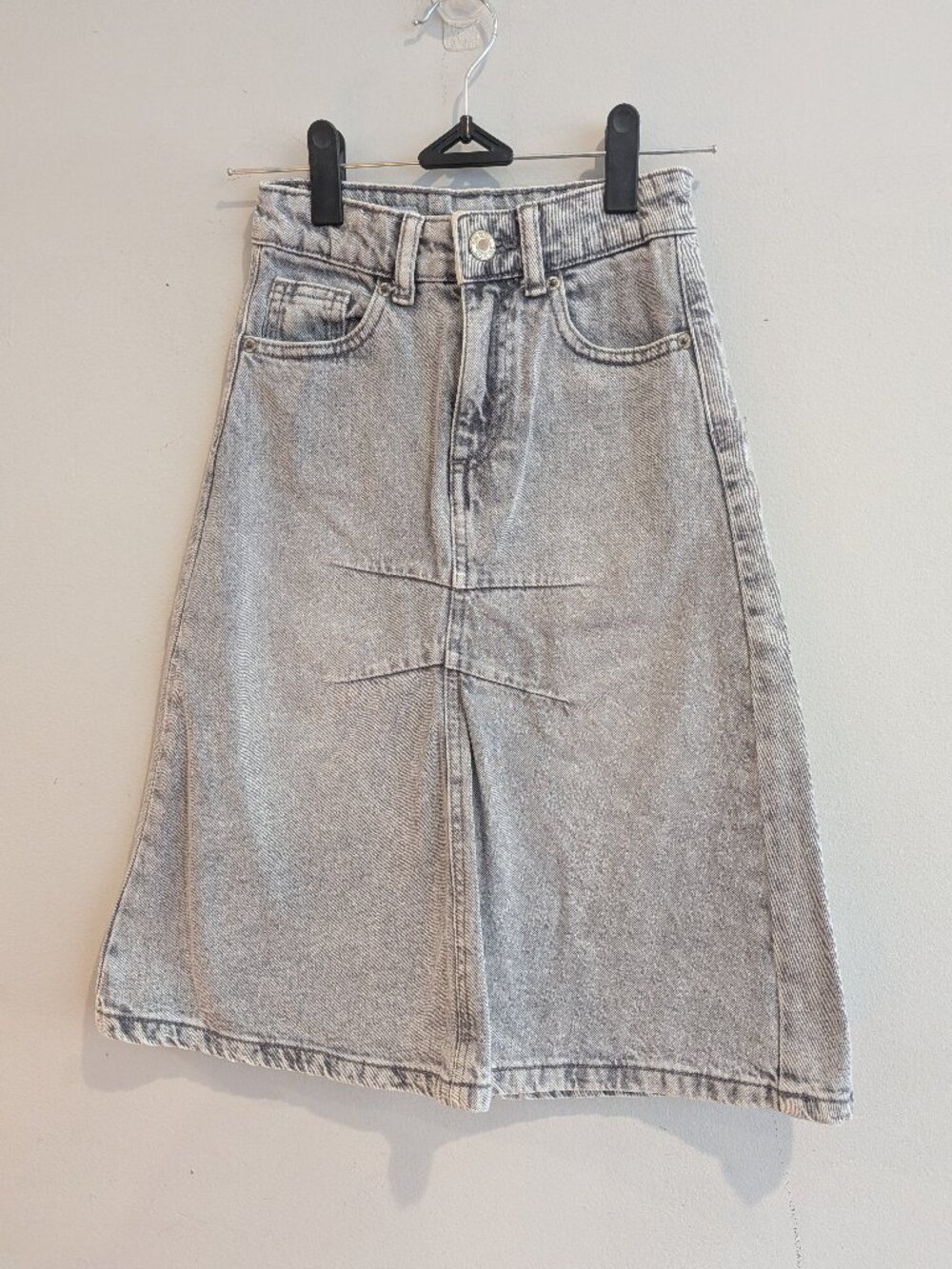 Zara Kids Girls Gray Acid Wash Denim A-Line Skirt Adjustable Waist Size 6 Maxi